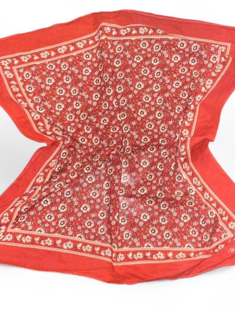 Pretty Western girlie Sezane Orange Floral Print Silk Scarf Bandana Parisian